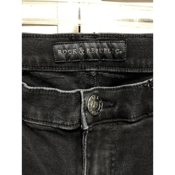 Rock & Republic Kendall Black Crop Denim Jeans Size 12 Mid Rise Pockets Zip Logo - Picture 3 of 8